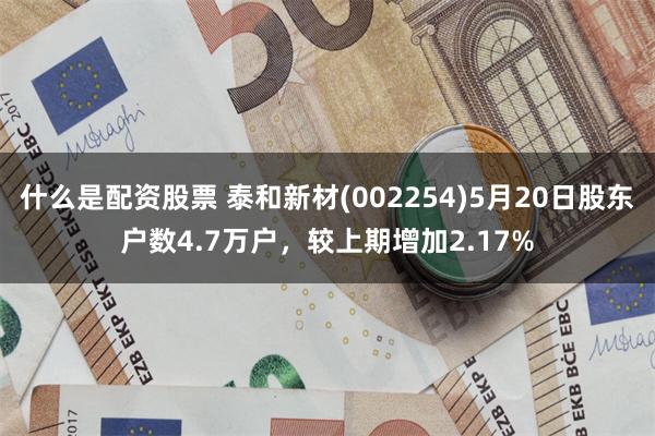 什么是配资股票 泰和新材(002254)5月20日股东户数4.7万户，较上期增加2.17%