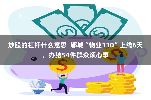 炒股的杠杆什么意思  鄂城“物业110”上线6天，办结54件群众烦心事